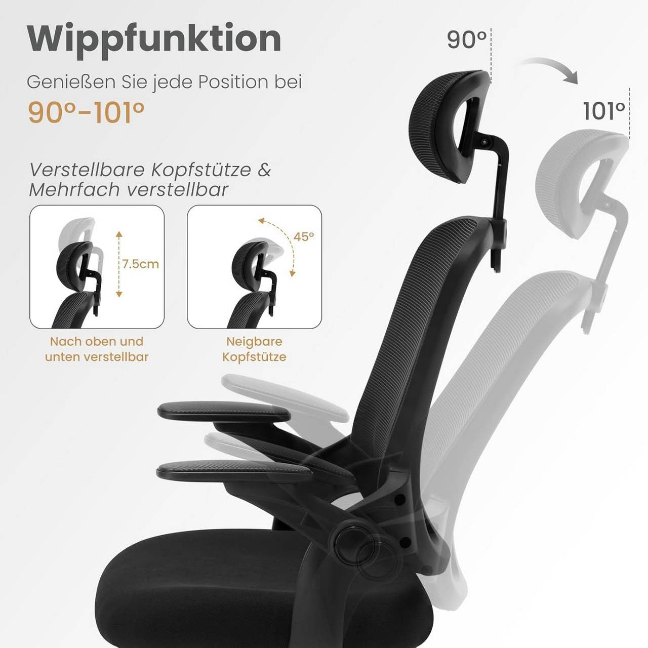 24goodz Ergonomic Office Chair - Relaxing Rocking Function - Mesh Fabric - For Home and Office - Black