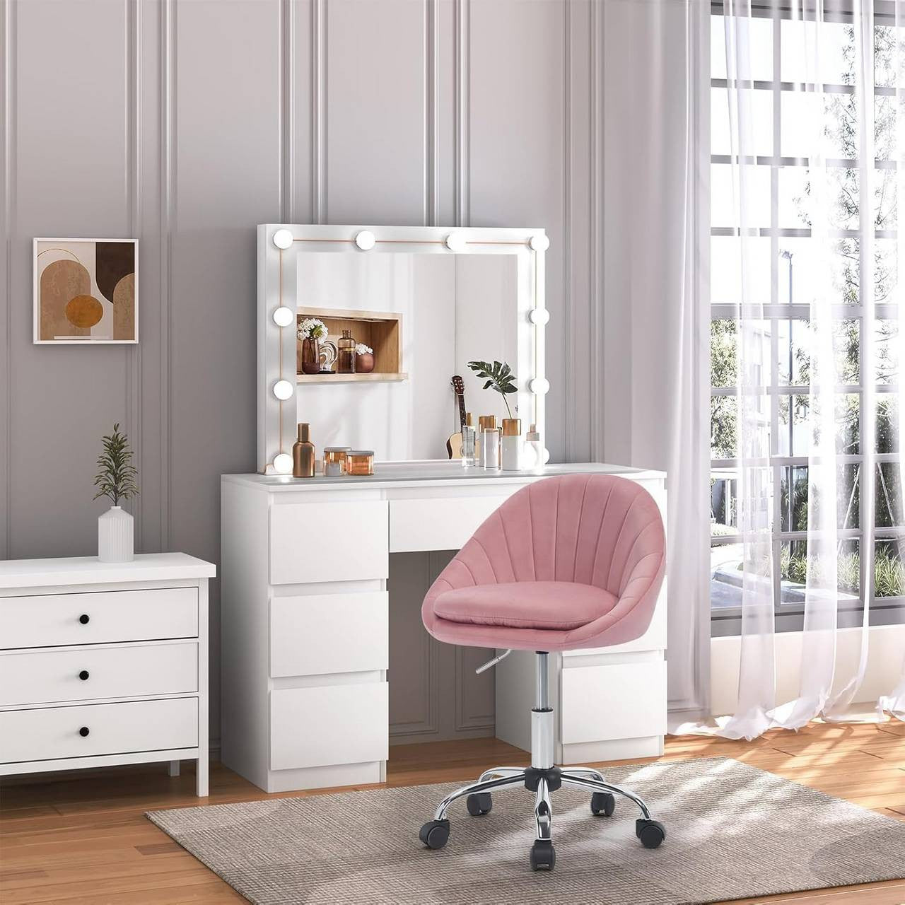 24goodz Ergonomic Office Chair - Stylish Design - Comfortable Double Padding - Velvet - For Home Office - Pink