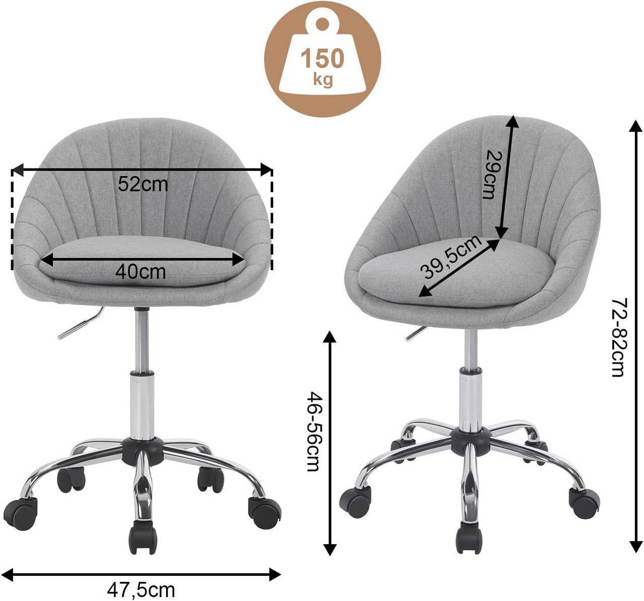 24goodz Ergonomic Office Chair - Stylish Modern Design - Supports up to 150 kg - Fabric - Grey