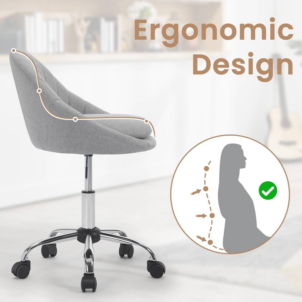 24goodz Ergonomic Office Chair - Stylish Modern Design - Supports up to 150 kg - Fabric - Grey