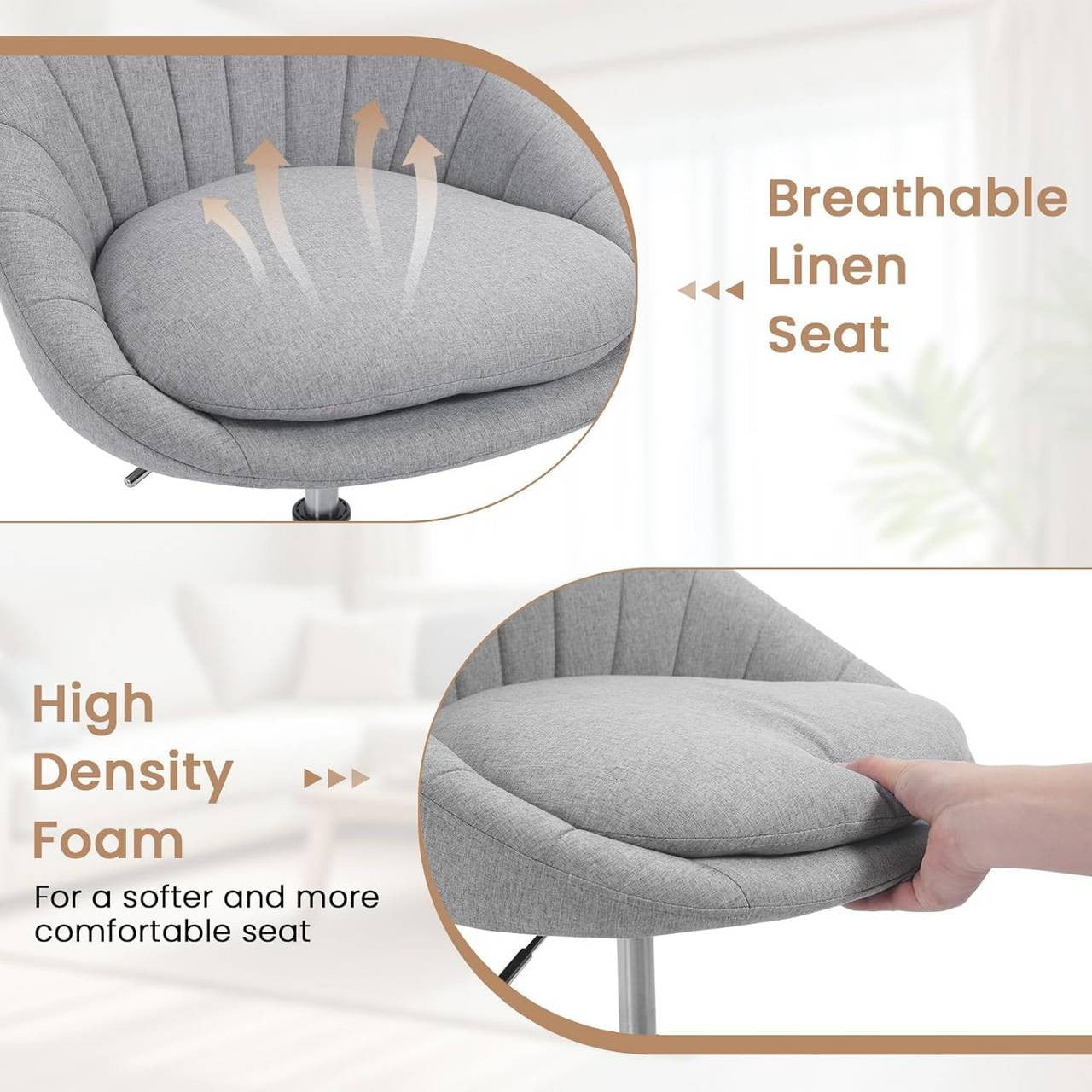 24goodz Ergonomic Office Chair - Stylish Modern Design - Supports up to 150 kg - Fabric - Grey