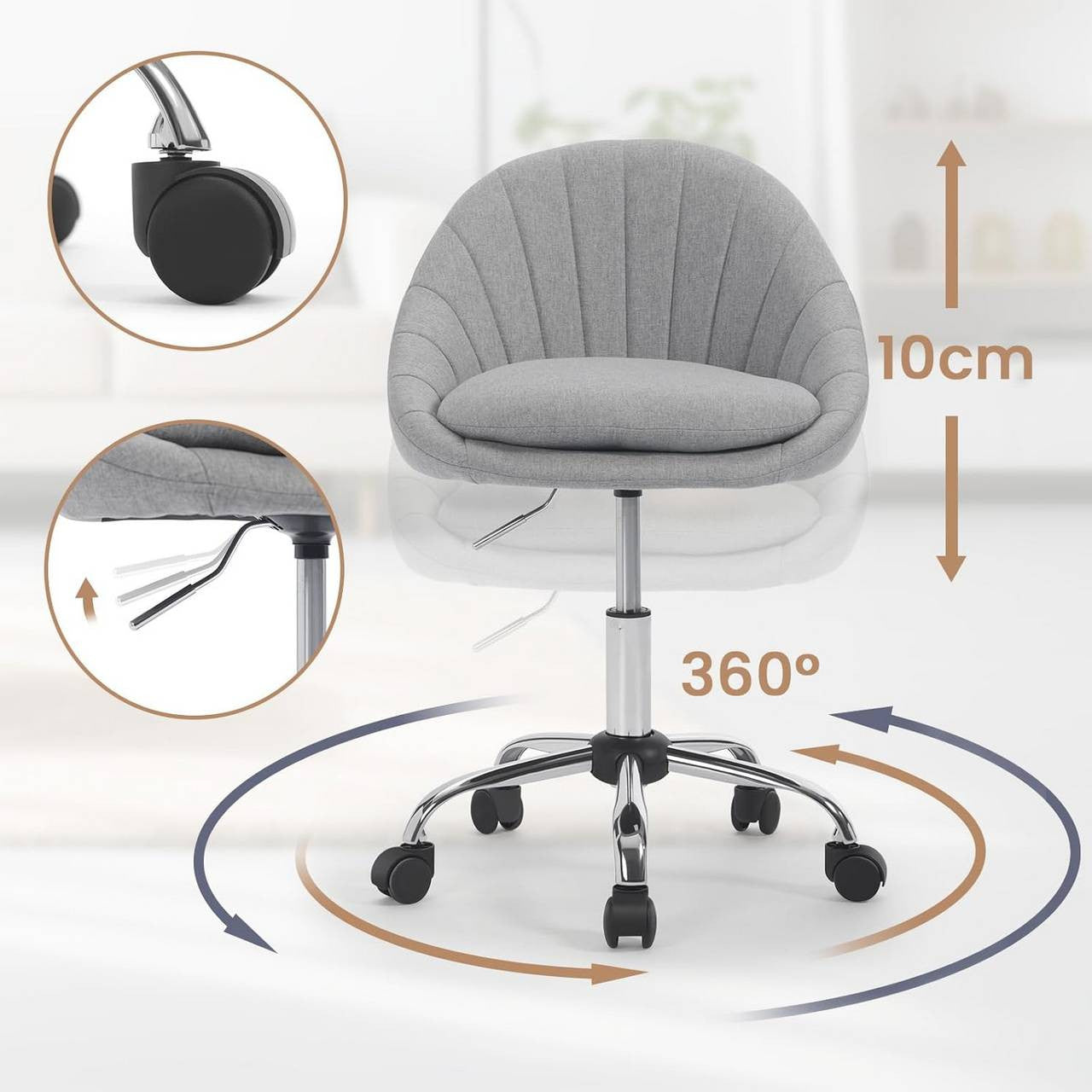 24goodz Ergonomic Office Chair - Stylish Modern Design - Supports up to 150 kg - Fabric - Grey
