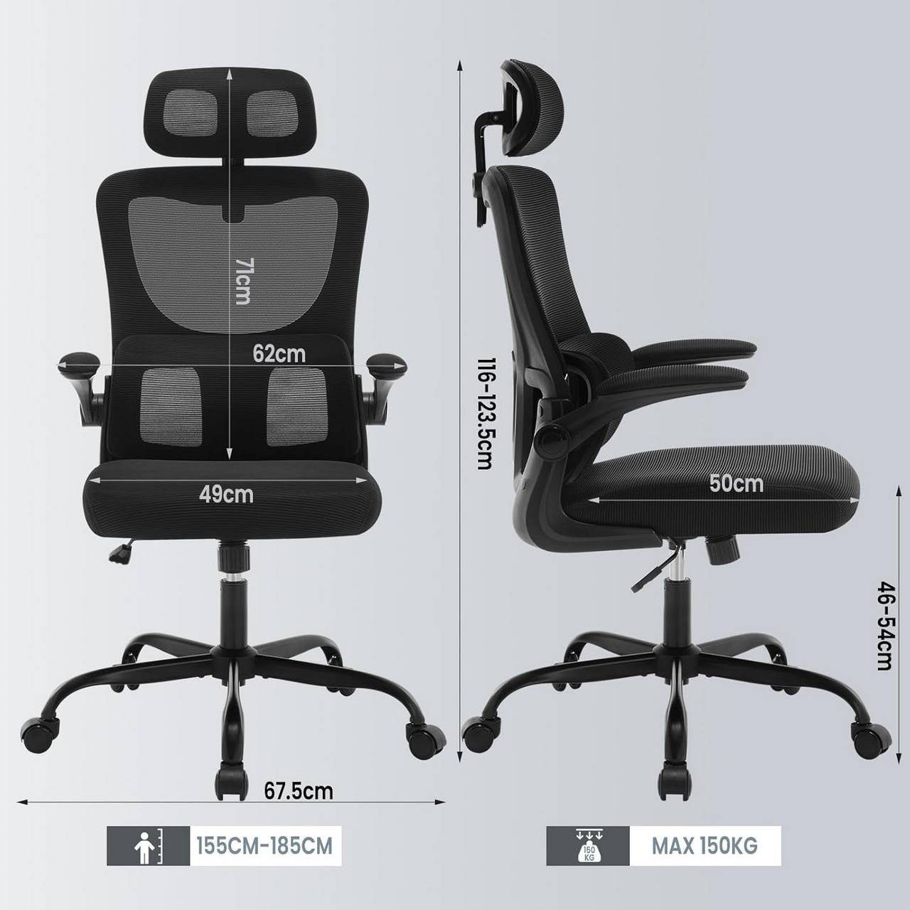 24goodz Ergonomic Office Chair - Adjustable Height - Breathable Mesh - For Home and Office - Black