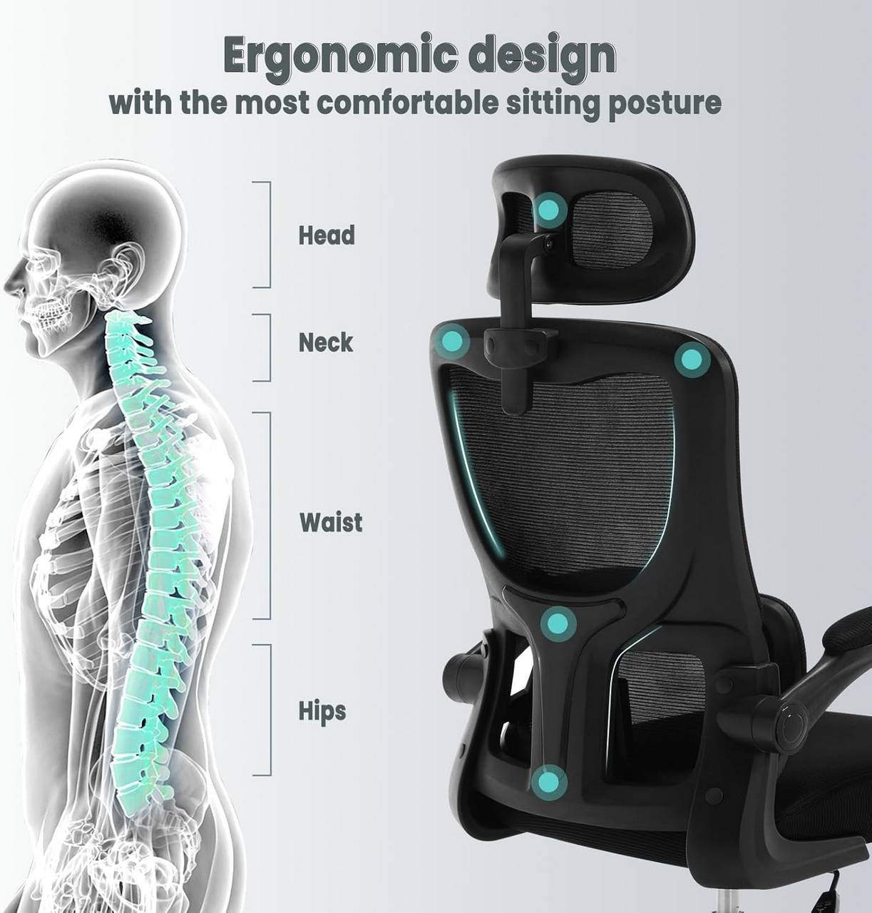 24goodz Ergonomic Office Chair - Adjustable Height - Breathable Mesh - For Home and Office - Black