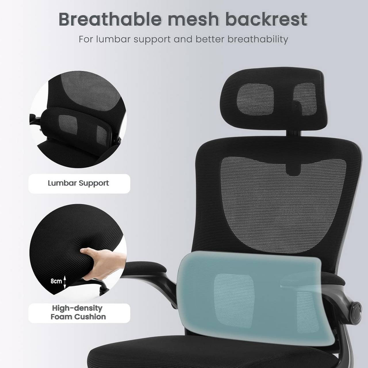 24goodz Ergonomic Office Chair - Adjustable Height - Breathable Mesh - For Home and Office - Black