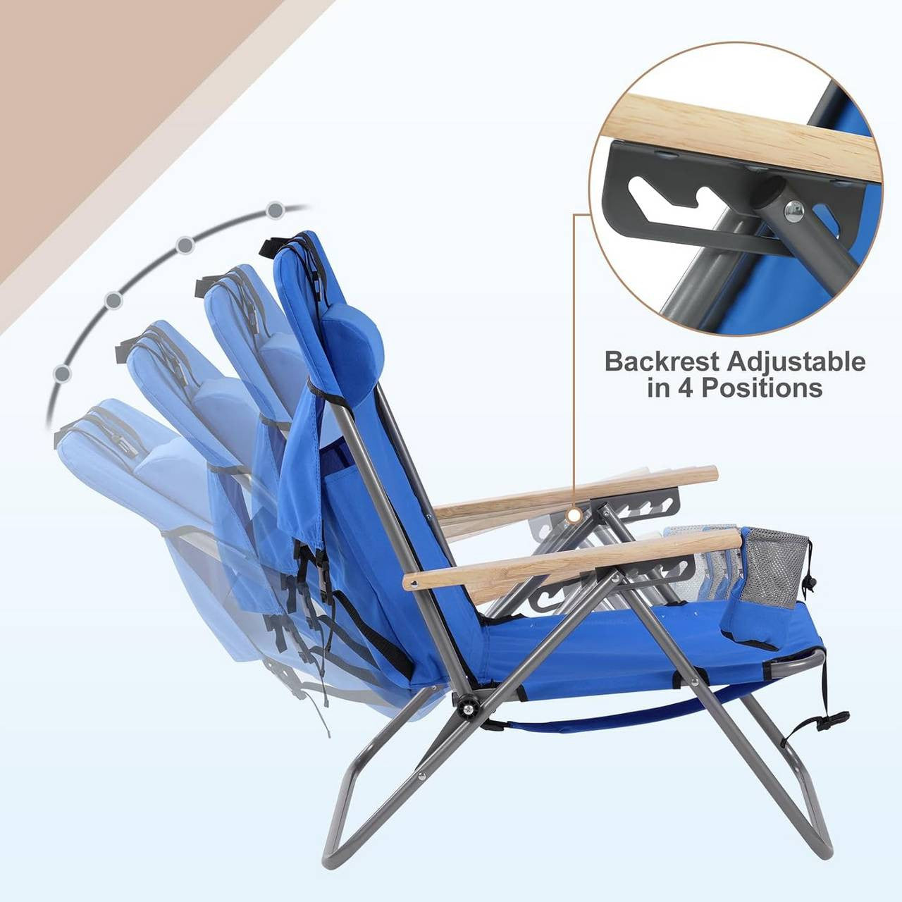 24goodz Folding Camping Chair - 4 Adjustable Reclining Positions - Durable 600D Oxford Fabric - For Outdoor Enthusiasts - Blue
