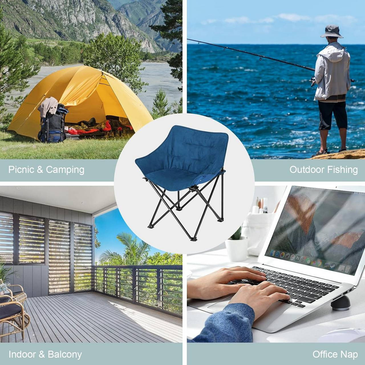24goodz Foldable Camping Chair - Comfortable and Durable Seating - Oxford Fabric - For Outdoor Enthusiasts - Blue