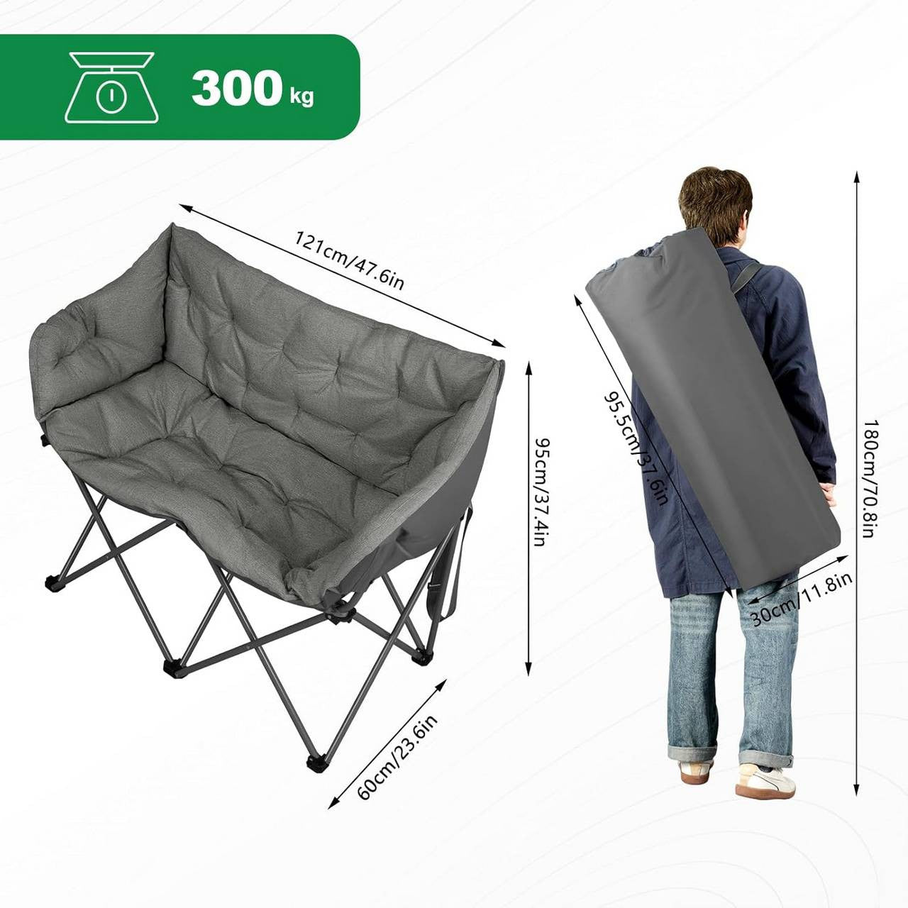 24goodz 2-Person Camping Chair - Comfortable Seating for Outdoor Moments - 300 kg Weight Capacity - Dark Grey