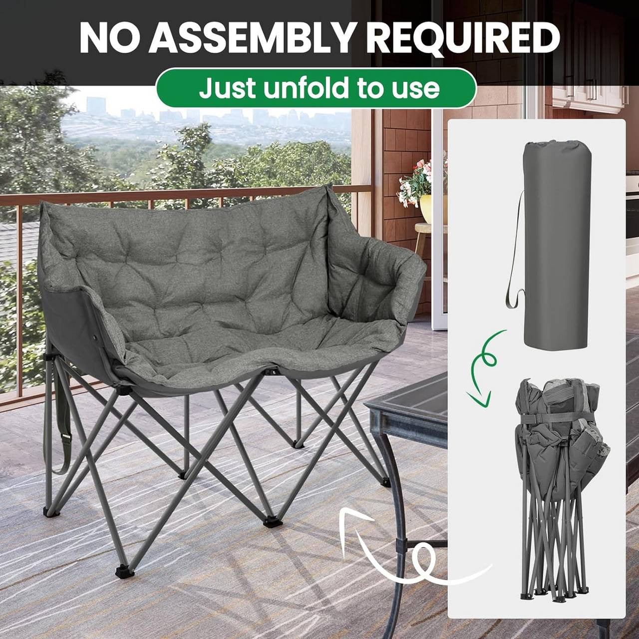 24goodz 2-Person Camping Chair - Comfortable Seating for Outdoor Moments - 300 kg Weight Capacity - Dark Grey