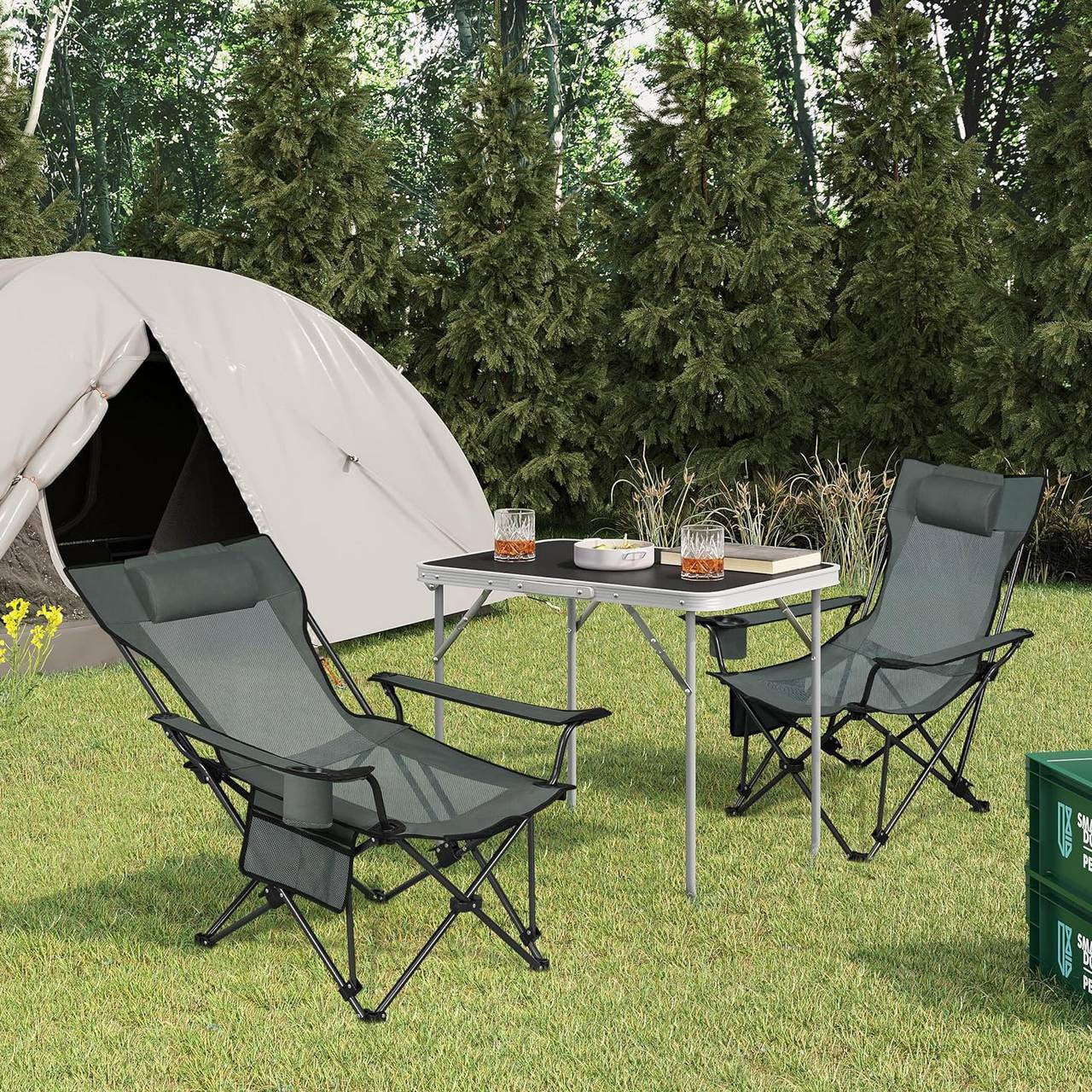 24goodz Foldable Camping Chair - Adjustable Reclining Backrest - Lightweight and Portable - Oxford Fabric - For Outdoor Enthusiasts - Grey