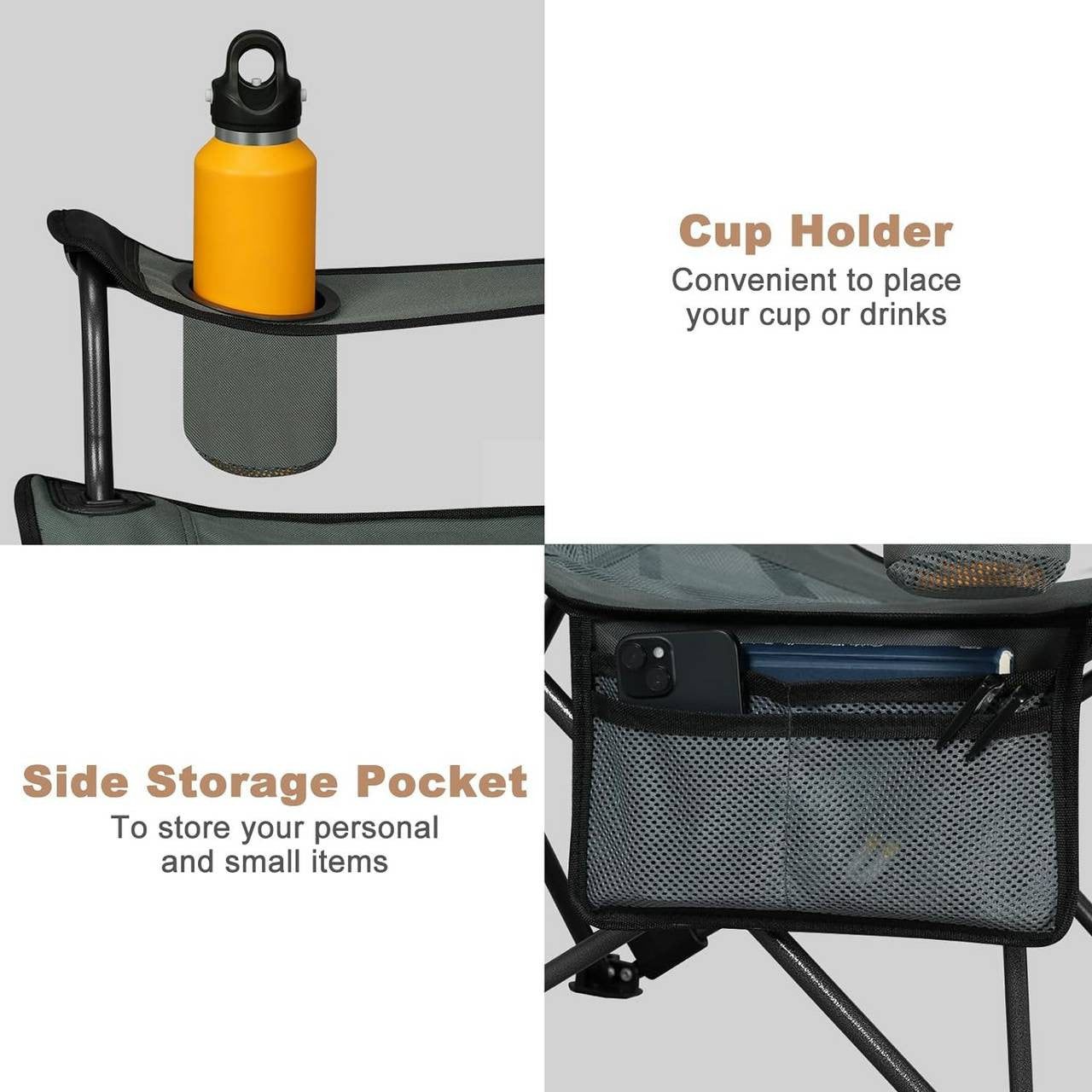 24goodz Foldable Camping Chair - Adjustable Reclining Backrest - Lightweight and Portable - Oxford Fabric - For Outdoor Enthusiasts - Grey