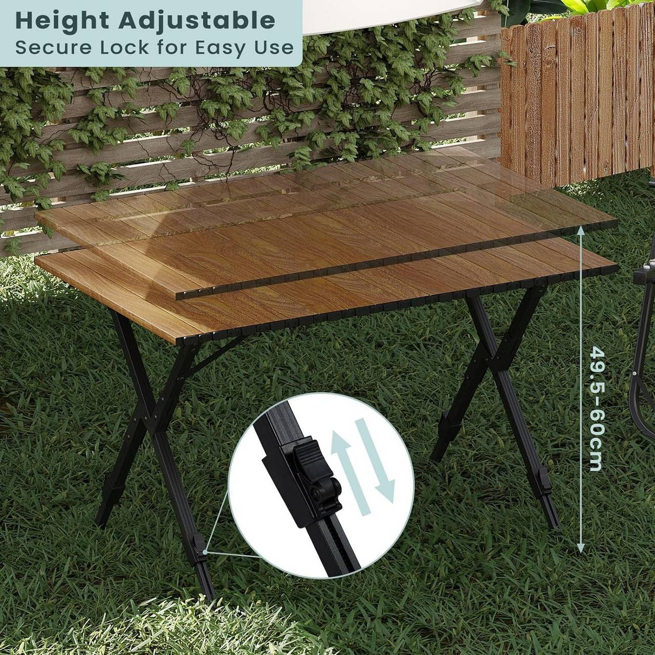 24goodz Folding Camping Table - Height Adjustable - Lightweight and Portable - Aluminium Alloy - Outdoor Enthusiasts - Wood Look