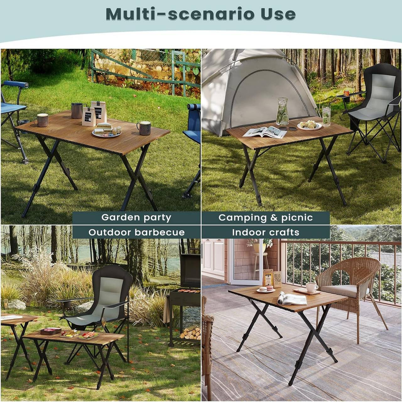 24goodz Folding Camping Table - Height Adjustable - Lightweight and Portable - Aluminium Alloy - Outdoor Enthusiasts - Wood Look