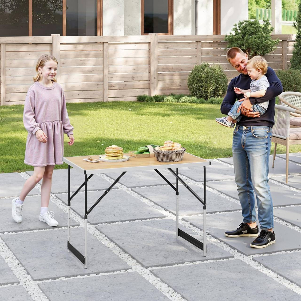 24goodz Adjustable Folding Camping Table - Versatile Height Settings - Aluminium Alloy - For Indoor and Outdoor Use - Light Oak