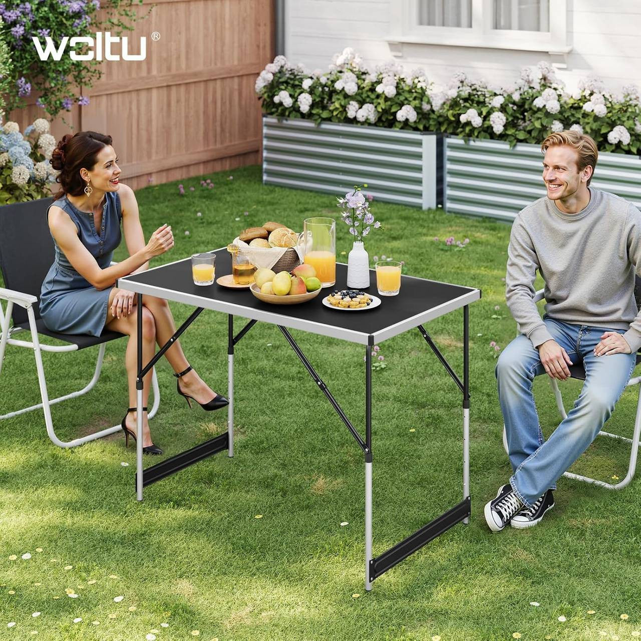 24goodz Adjustable Folding Camping Table - Versatile Height Settings - Aluminium Alloy - For Outdoor and Indoor Use - Black - sz