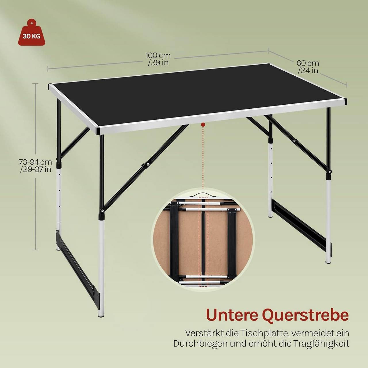 24goodz Adjustable Folding Camping Table - Versatile Height Settings - Aluminium Alloy - For Outdoor and Indoor Use - Black - sz
