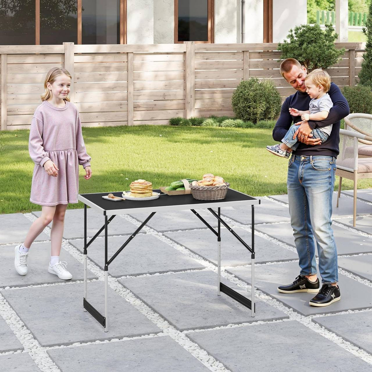 24goodz Adjustable Folding Camping Table - Versatile Height Settings - Aluminium Alloy - For Outdoor and Indoor Use - Black - sz