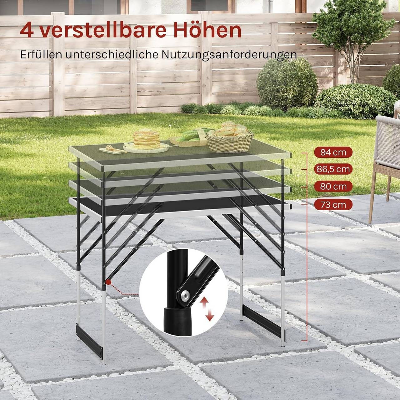 24goodz Adjustable Folding Camping Table - Versatile Height Settings - Aluminium Alloy - For Outdoor and Indoor Use - Black - sz