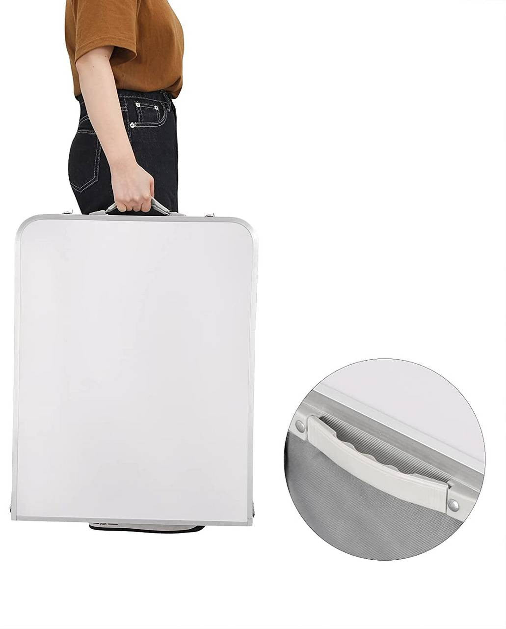 24goodz Adjustable Camping Table with Storage - Portable and Easy to Clean - Aluminium Alloy and MDF - For Outdoor Enthusiasts - White + Grey - wgr