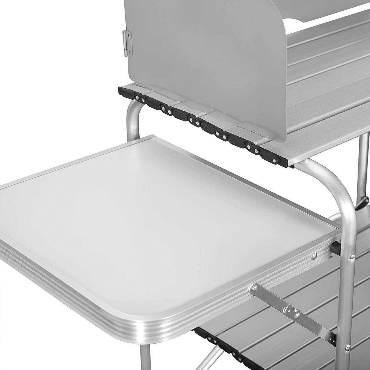 24goodz Foldable Camping Kitchen with Carry Bag - Durable Aluminium Frame - Easy to Transport - MDF - For Outdoor Enthusiasts - White/Gray - wgr