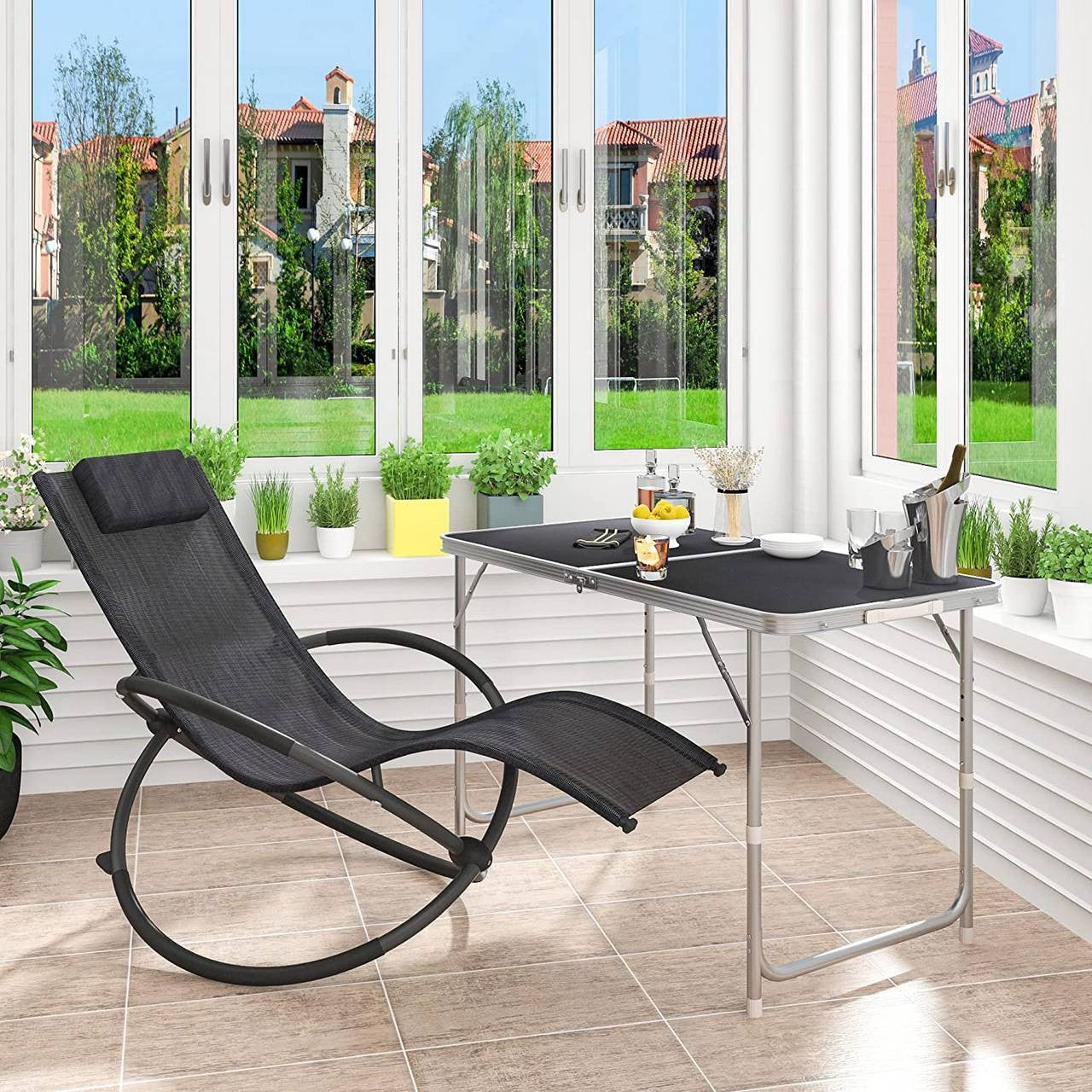 24goodz Folding Camping Table - Adjustable Height - Lightweight and Portable - MDF and Aluminum Alloy - For Adults and Children - Black - sz