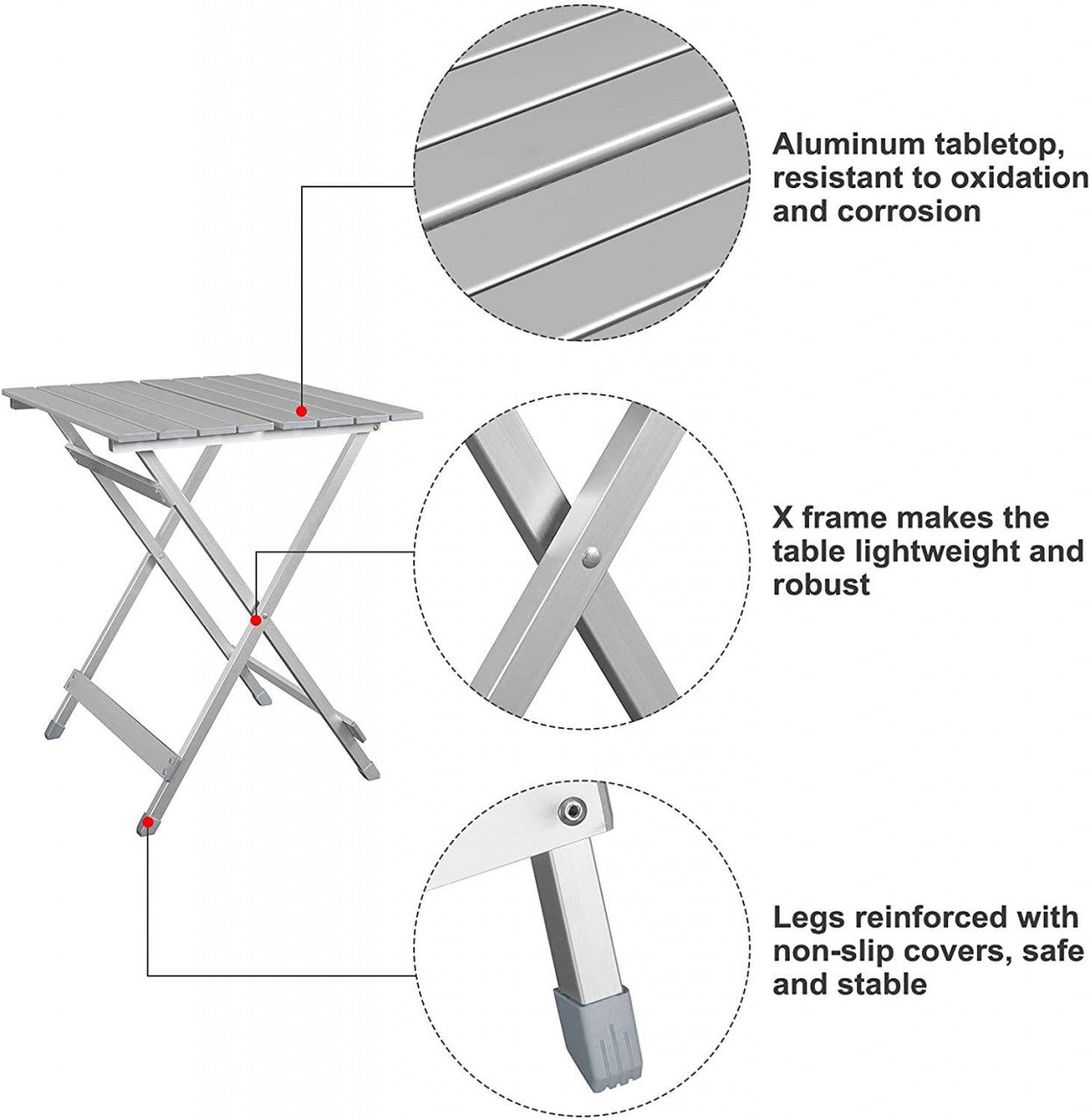 24goodz Folding Camping Table - Lightweight and Portable - Aluminium - For Outdoor Enthusiasts - Silver - sb