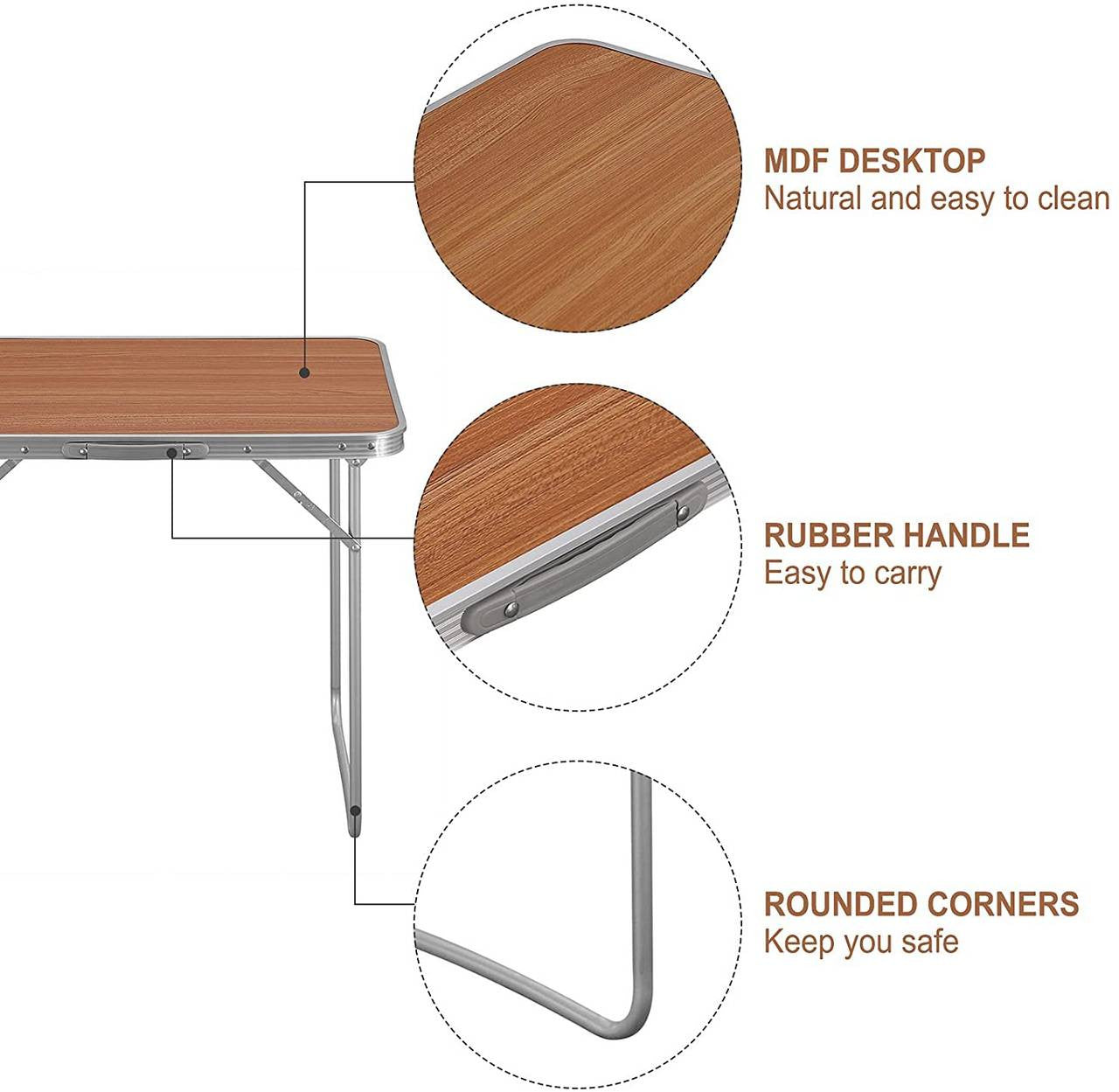 24goodz Folding Camping Table - Lightweight and Portable - Aluminium and MDF - For Outdoor Enthusiasts - Oak