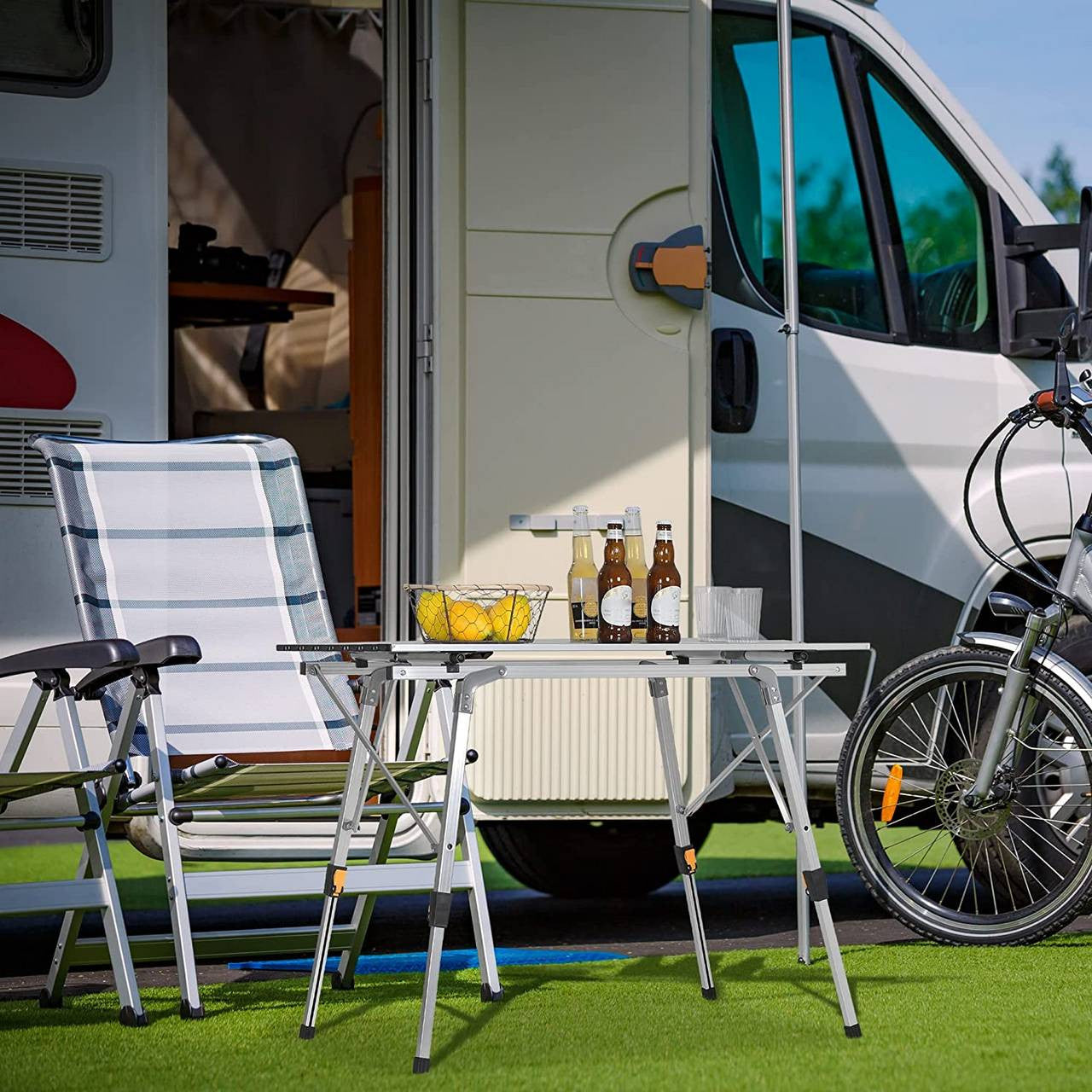 24goodz Foldable Aluminium Camping Table - Stable and Lightweight - Aluminium Alloy - For Outdoor Enthusiasts - Silver - sb