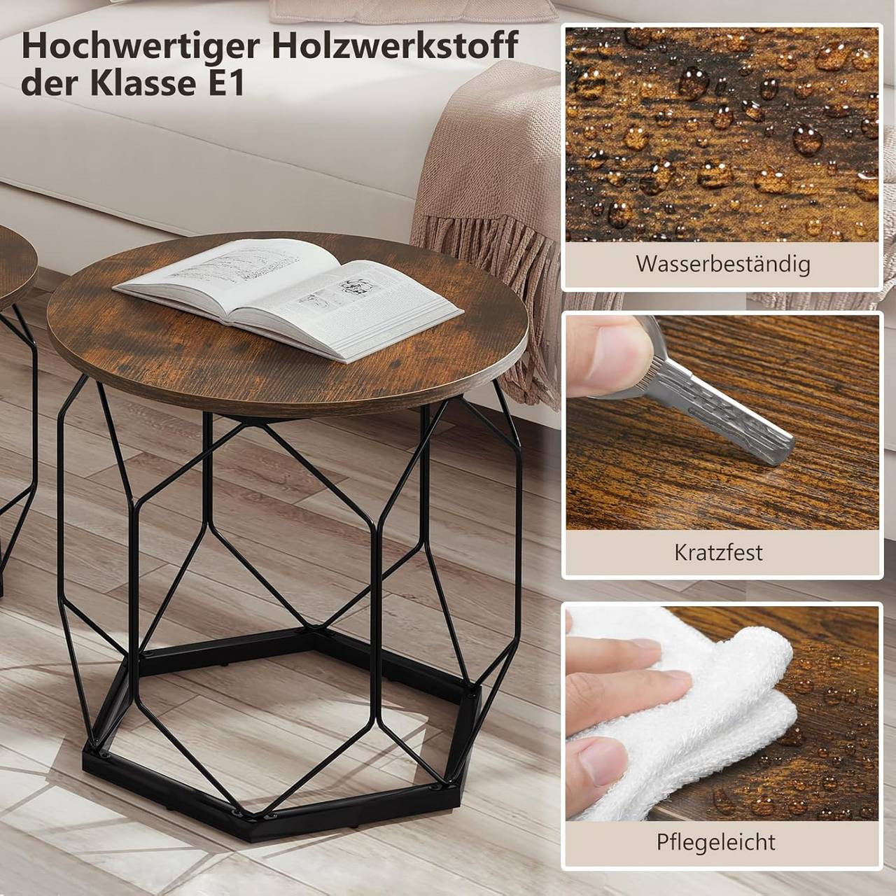 24goodz Set of 2 Coffee Tables - Stylish and Functional - E1 Wood and Metal - For Living Room Lovers - Rustic Brown