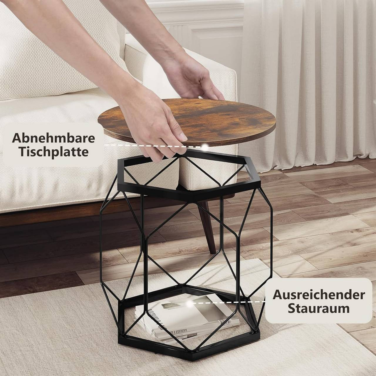 24goodz Set of 2 Coffee Tables - Stylish and Functional - E1 Wood and Metal - For Living Room Lovers - Rustic Brown