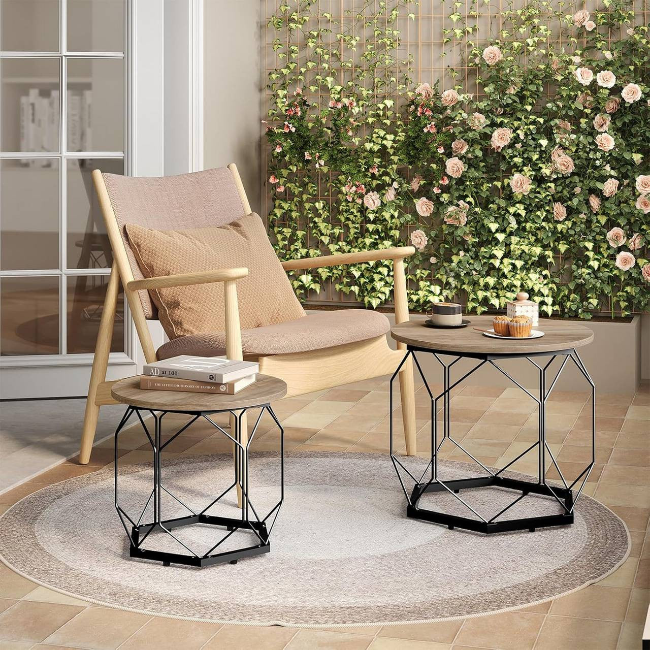 24goodz Set of 2 Coffee Tables - Stylish and Versatile Design - E1 Wood and Metal - Grey Wood Look - 50 x 45 cm / 40 x 36 cm