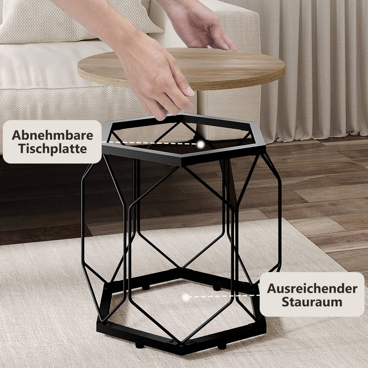 24goodz Set of 2 Coffee Tables - Stylish and Versatile Design - E1 Wood and Metal - Grey Wood Look - 50 x 45 cm / 40 x 36 cm