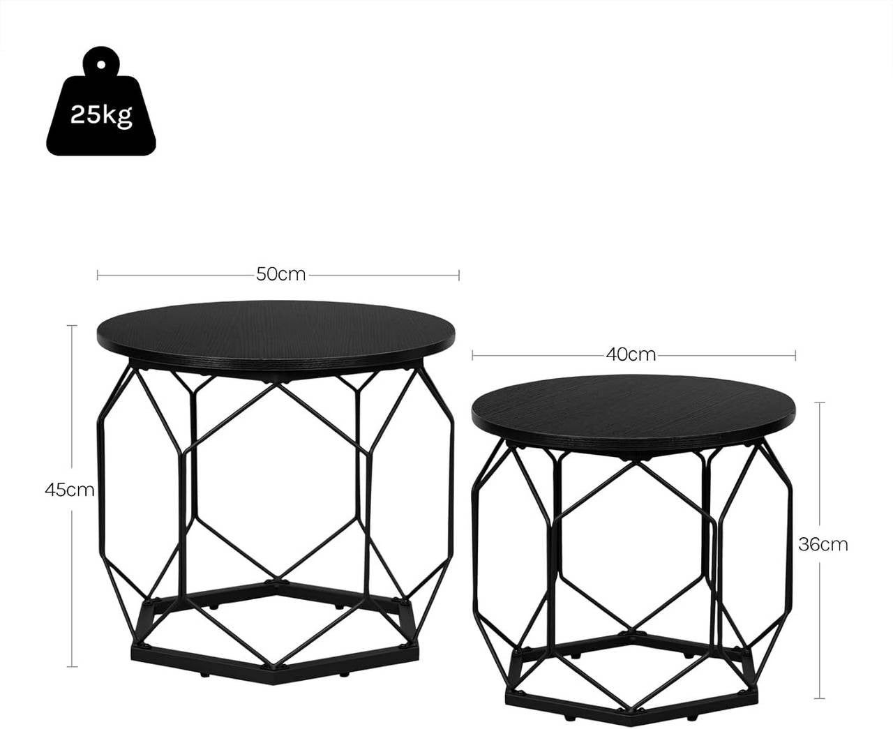 24goodz Set of 2 Coffee Tables - Stylish and Functional - E1 Wood and Metal - For Living Room Lovers - Black Wood Look