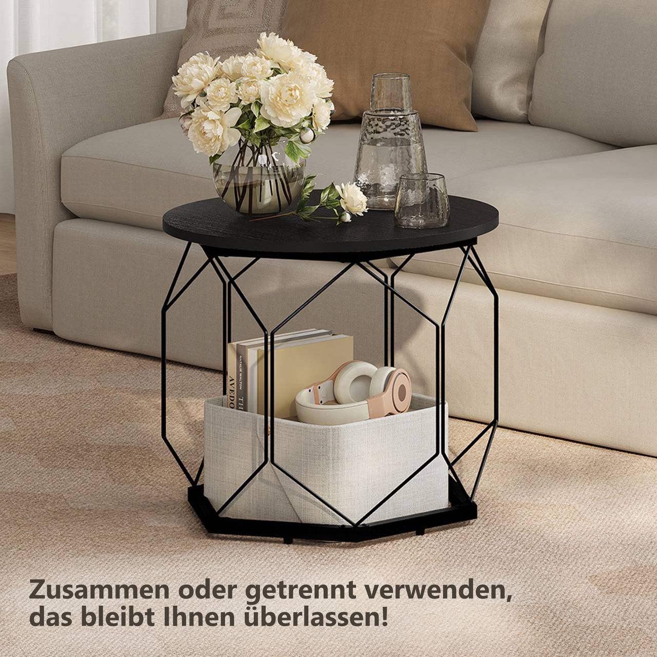 24goodz Set of 2 Coffee Tables - Stylish and Functional - E1 Wood and Metal - For Living Room Lovers - Black Wood Look