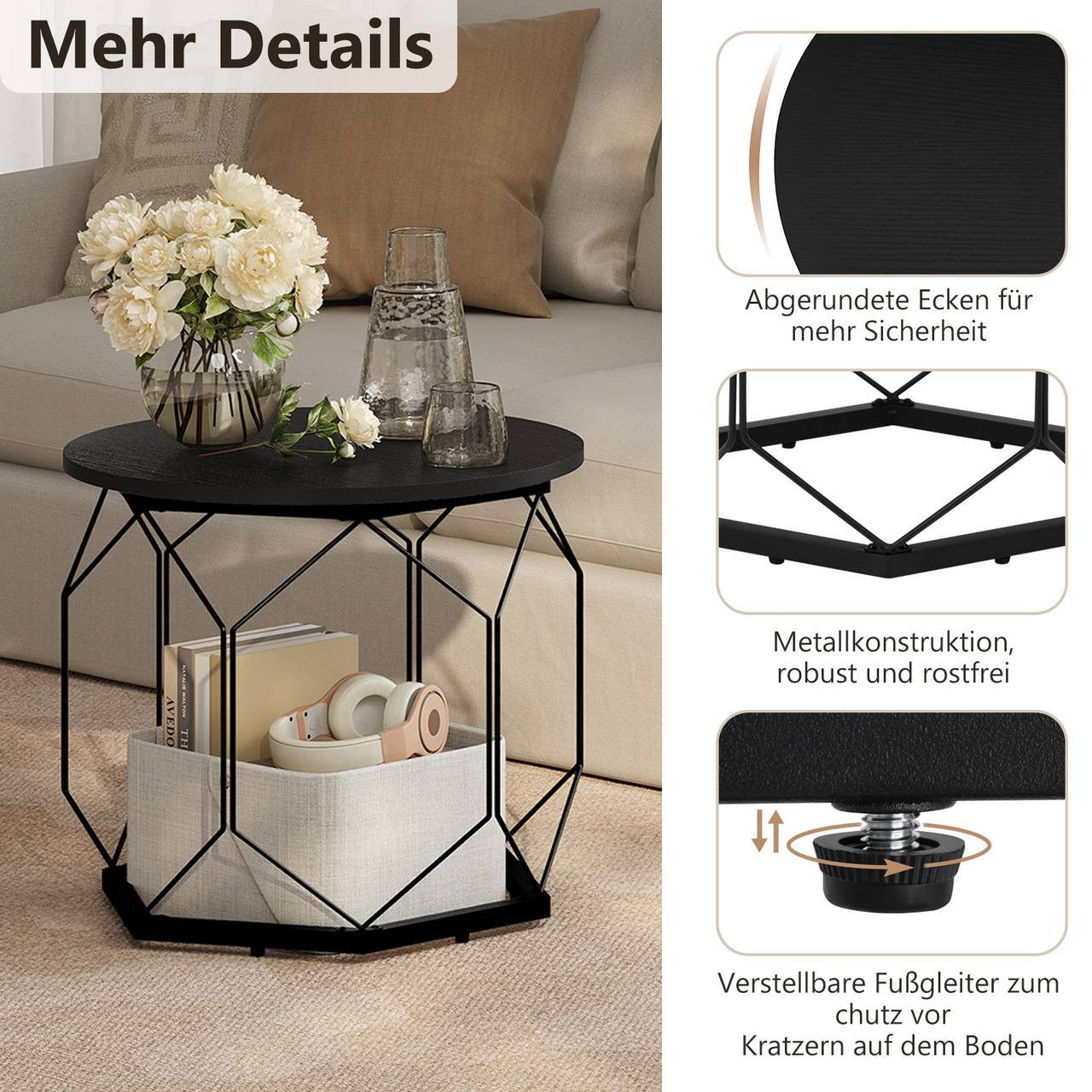 24goodz Set of 2 Coffee Tables - Stylish and Functional - E1 Wood and Metal - For Living Room Lovers - Black Wood Look