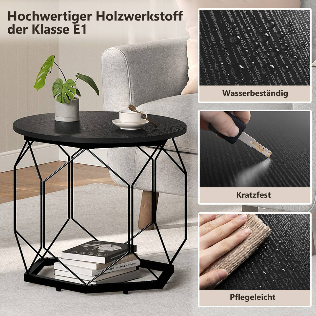 24goodz Set of 2 Coffee Tables - Stylish and Functional - E1 Wood and Metal - For Living Room Lovers - Black Wood Look
