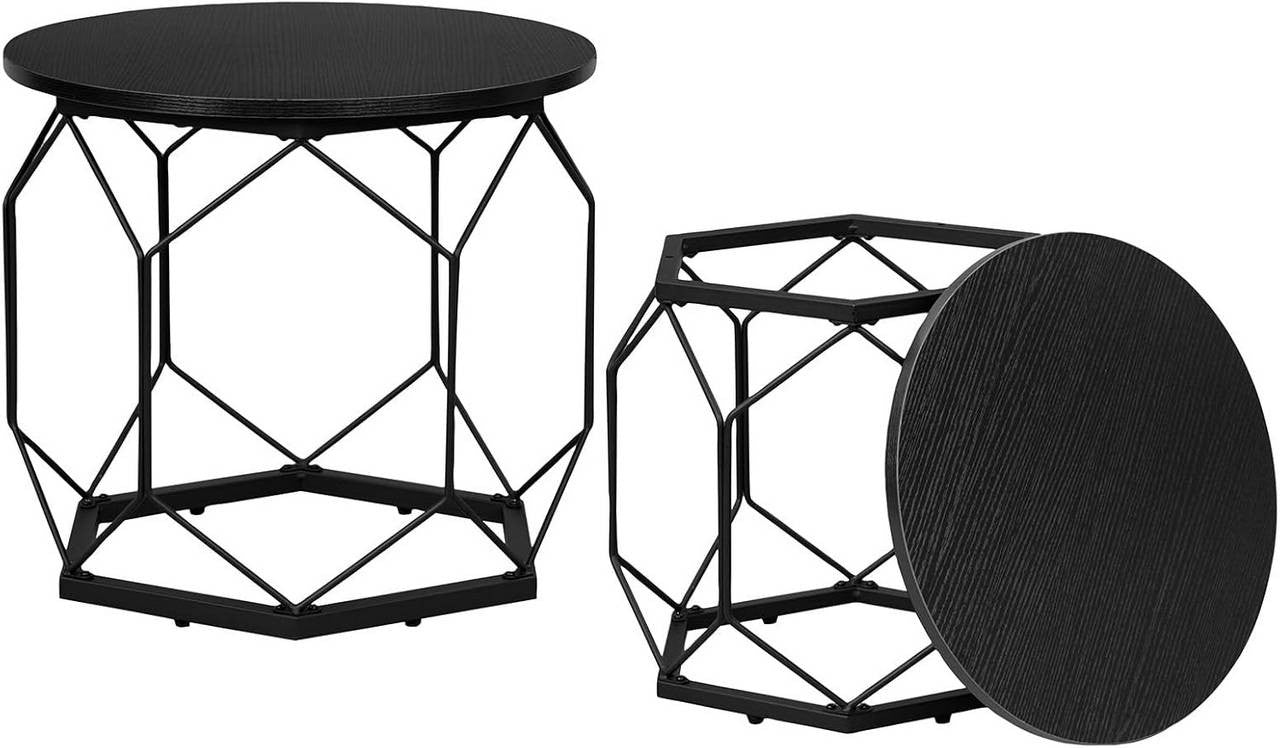 24goodz Set of 2 Coffee Tables - Stylish and Functional - E1 Wood and Metal - For Living Room Lovers - Black Wood Look
