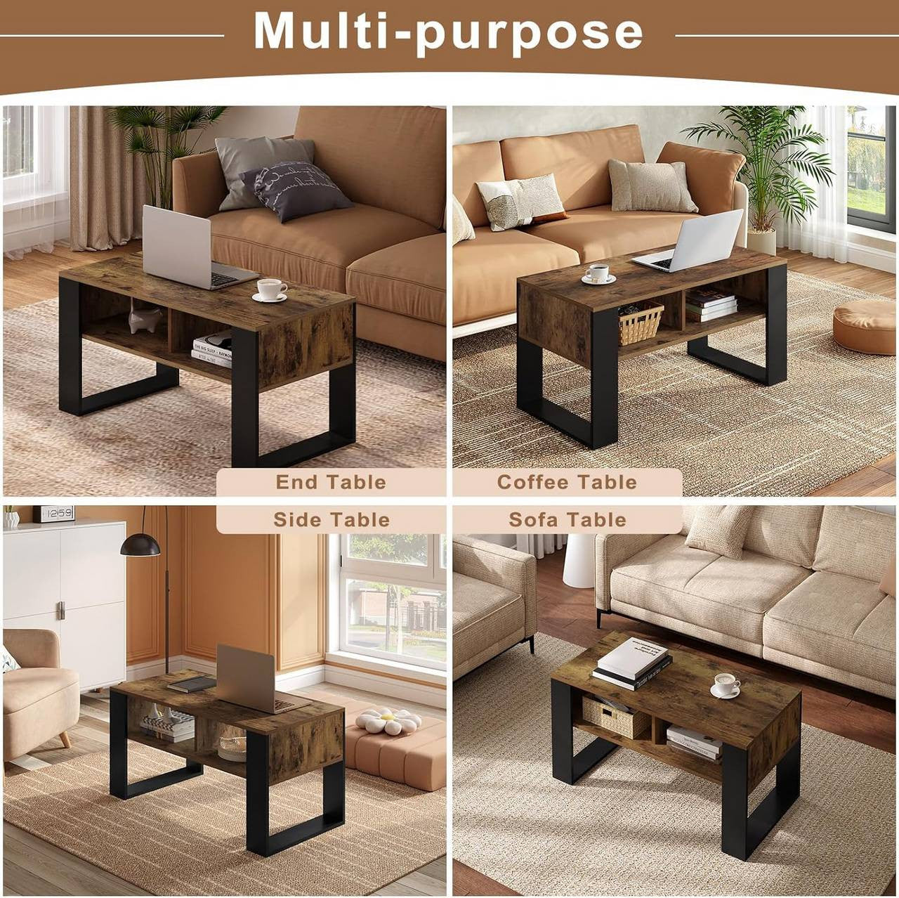 24goodz Modern Coffee Table - Sturdy Construction - Ample Storage Space - E1 Wood Material - Black and Light Oak - 90 x 45 x 45 cm
