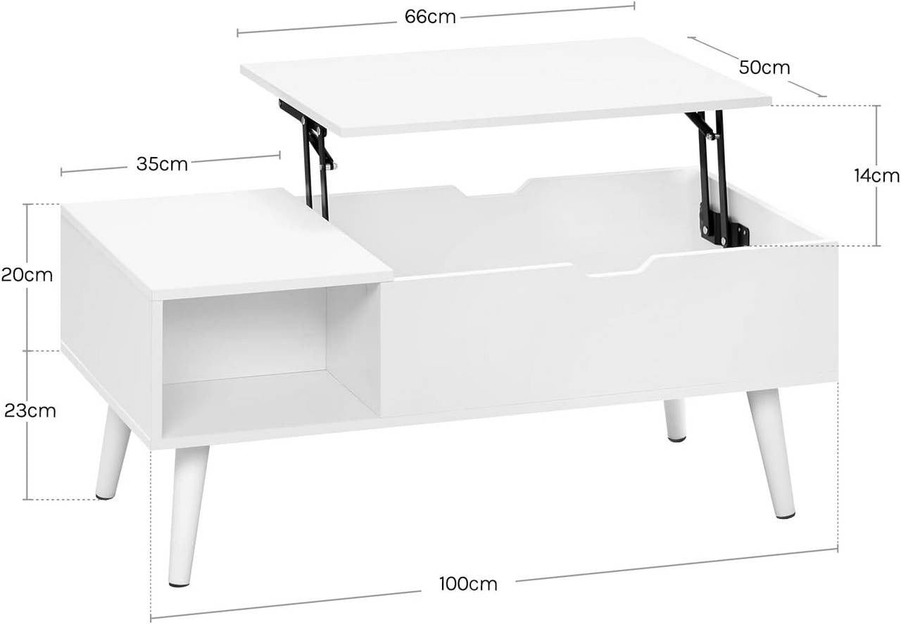 24goodz Adjustable Coffee Table - Versatile Lift-Top Design - E1 Wood and Metal - White - 100 x (43-57) x 50 cm