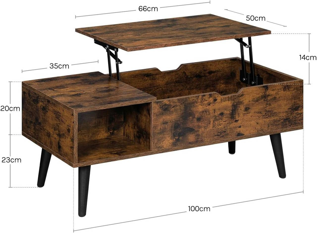 24goodz Adjustable Coffee Table - Ample Storage Space - Durable E1 Wood - For Living Room - Rustic Brown