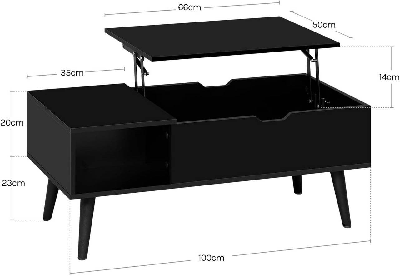 24goodz Adjustable Coffee Table - Versatile Lift-Top Design - E1 Wood and Metal - Black - 100 x (43-57) x 50 cm