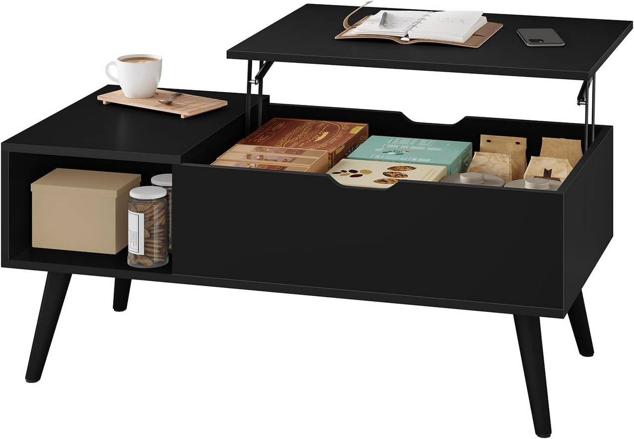 24goodz Adjustable Coffee Table - Versatile Lift-Top Design - E1 Wood and Metal - Black - 100 x (43-57) x 50 cm
