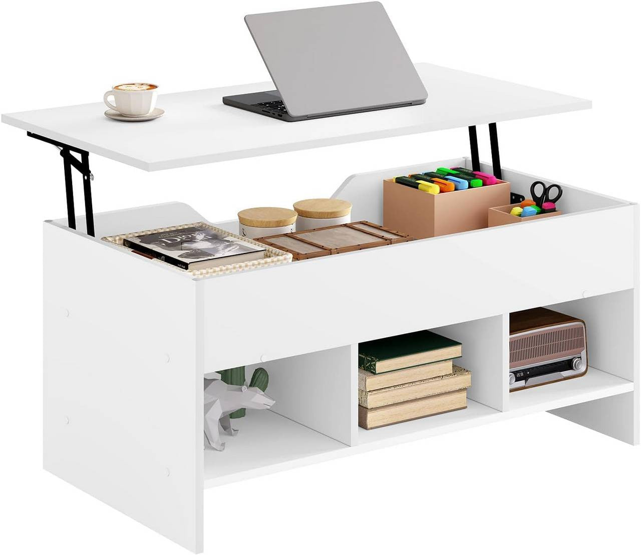24goodz Lift Coffee Table - Versatile Design - Easy to Assemble - Wood Material - White - 96 x 45 x 51 cm
