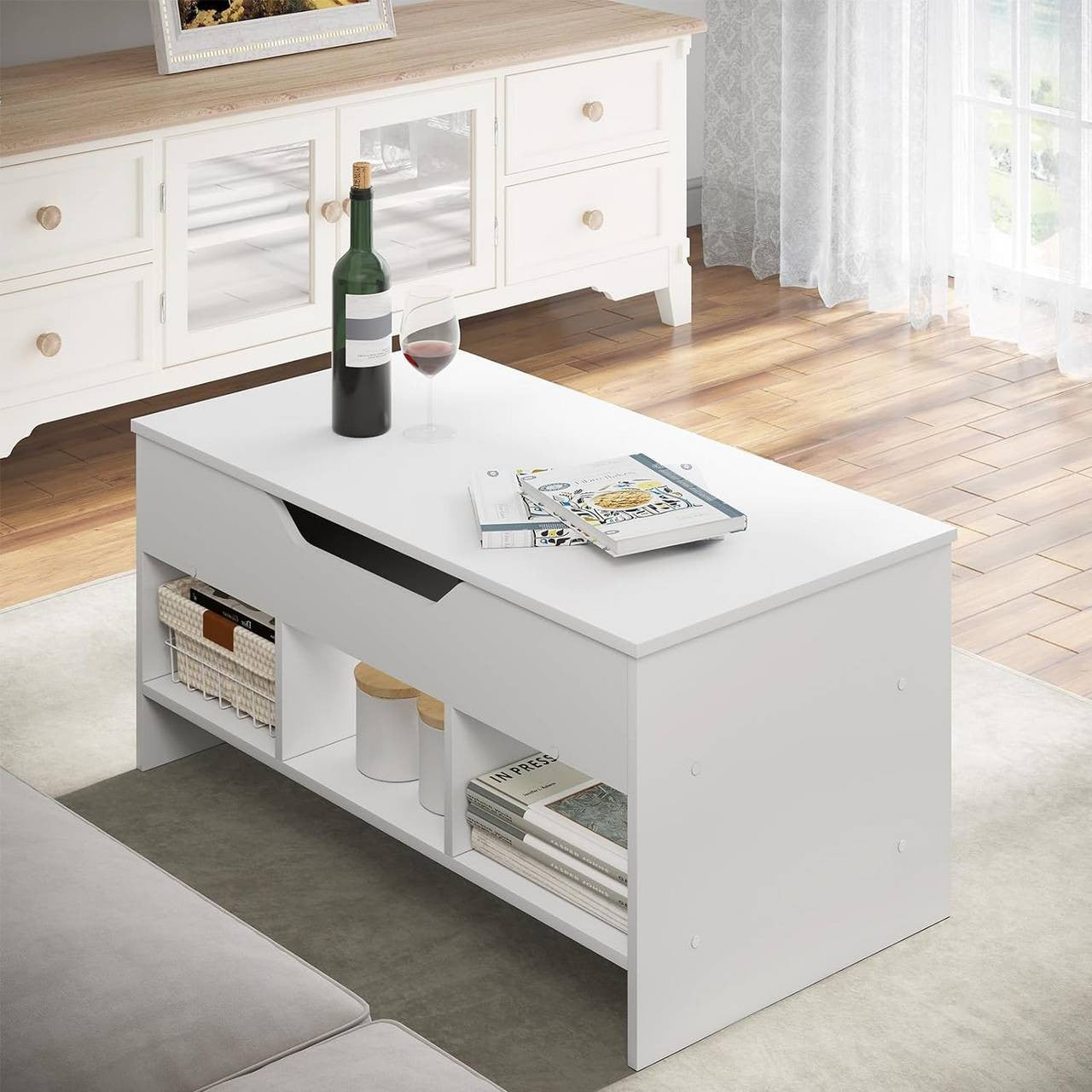 24goodz Lift Coffee Table - Versatile Design - Easy to Assemble - Wood Material - White - 96 x 45 x 51 cm