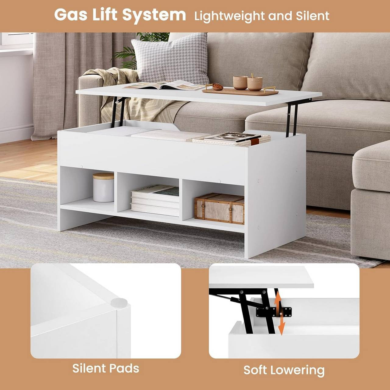 24goodz Lift Coffee Table - Versatile Design - Easy to Assemble - Wood Material - White - 96 x 45 x 51 cm