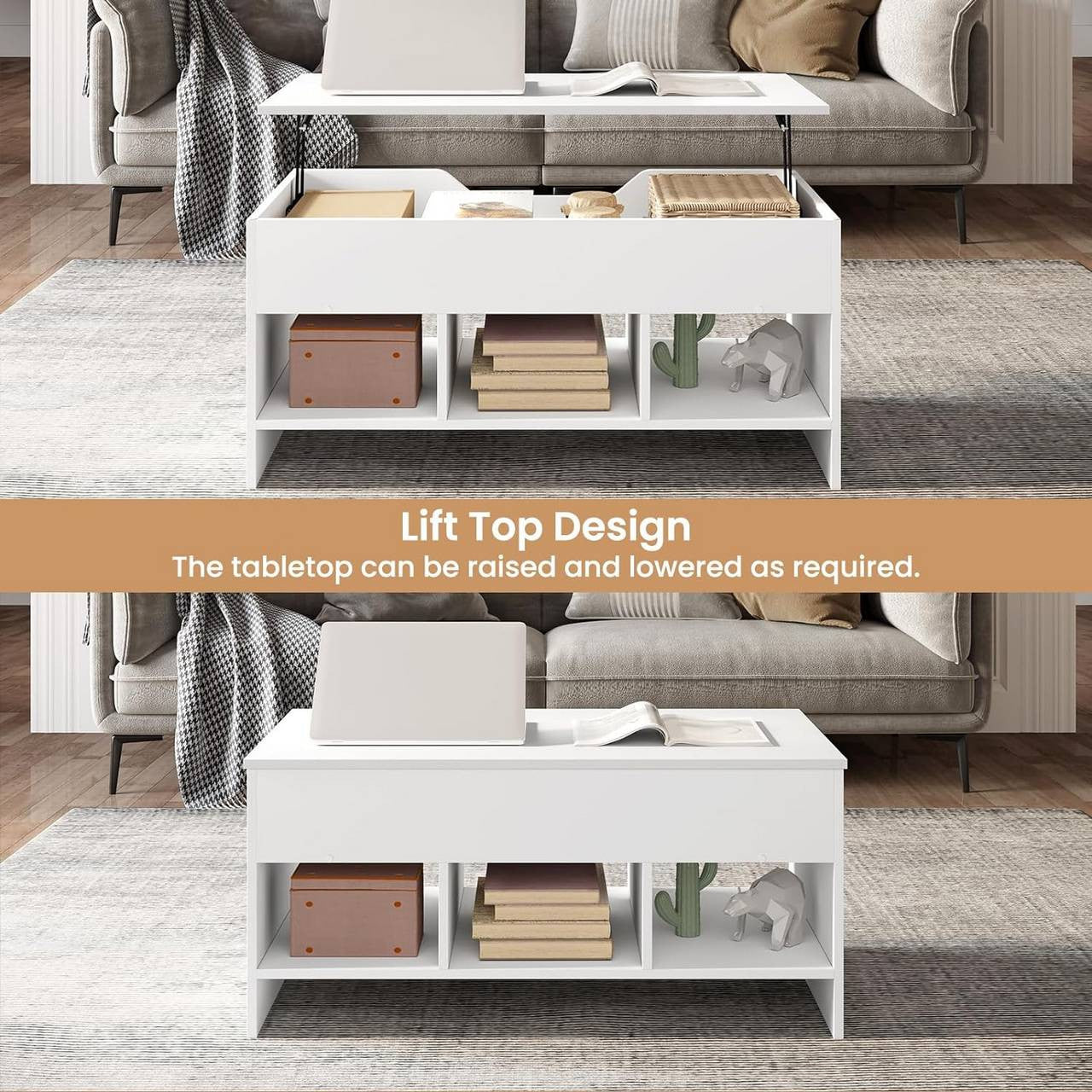 24goodz Lift Coffee Table - Versatile Design - Easy to Assemble - Wood Material - White - 96 x 45 x 51 cm