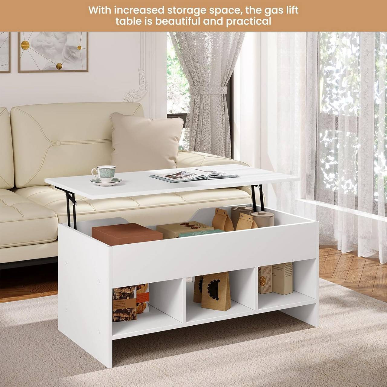 24goodz Lift Coffee Table - Versatile Design - Easy to Assemble - Wood Material - White - 96 x 45 x 51 cm