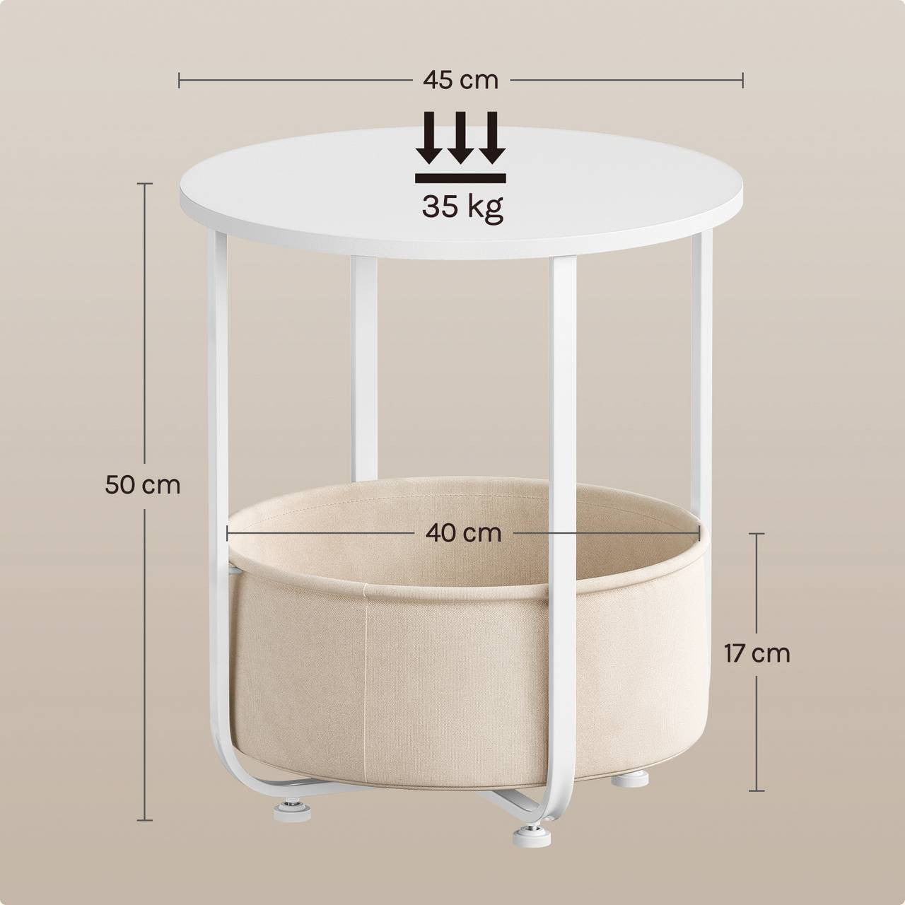 24goodz Round Side Table - Easy Assembly - Compact Design - MDF - For Living Room or Bedroom - Beige/White