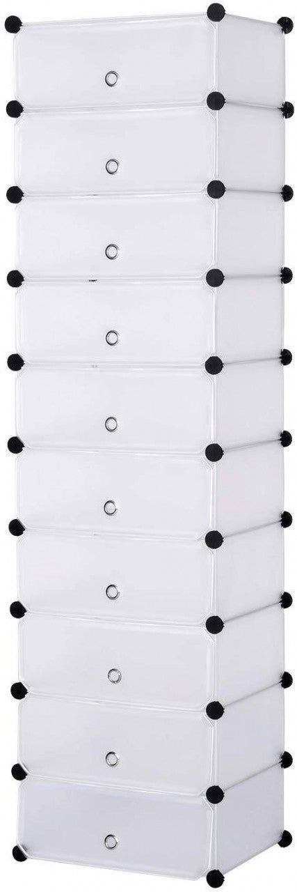 24goodz DIY Shoe Cabinet with Door - Versatile Storage Solution - Durable Plastic - For Home Use - Black with Semi-Transparent White Doors - ws