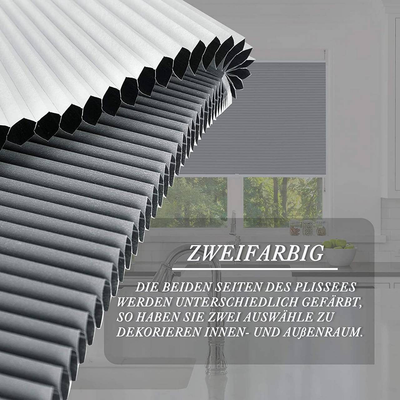 24goodz Double Honeycomb Pleated Blinds - Easy Installation Without Drilling - 100% Polyester - For Windows and Doors - Grey/White 95 x 130 cm